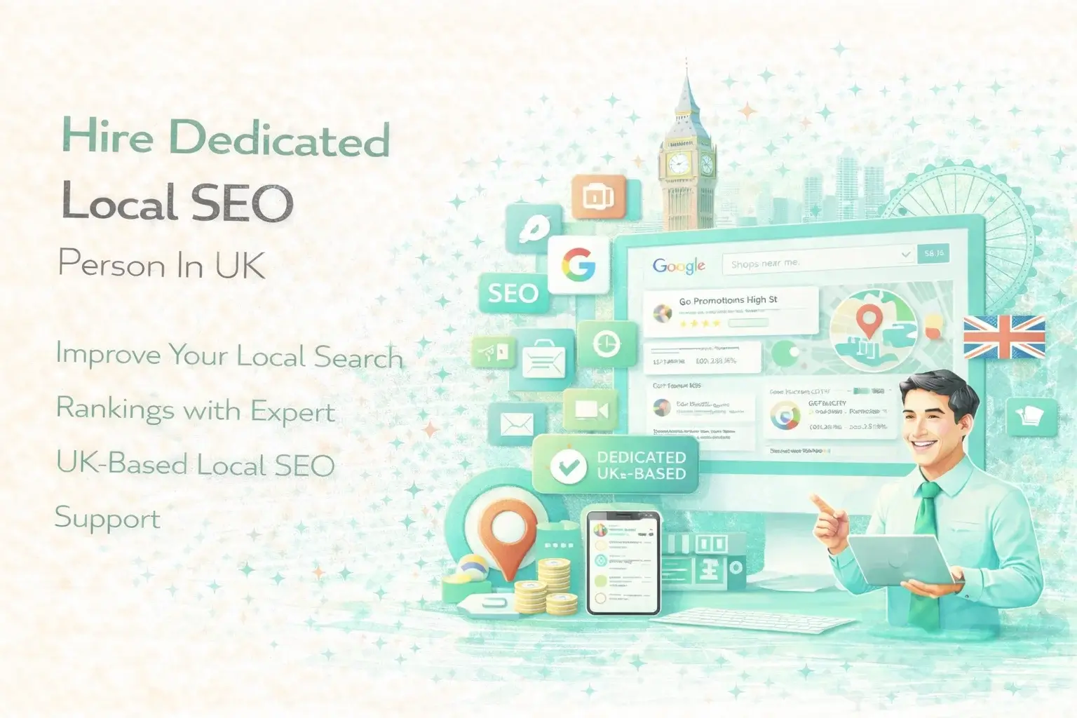 Hire Dedicated Local SEO Person Illustration
